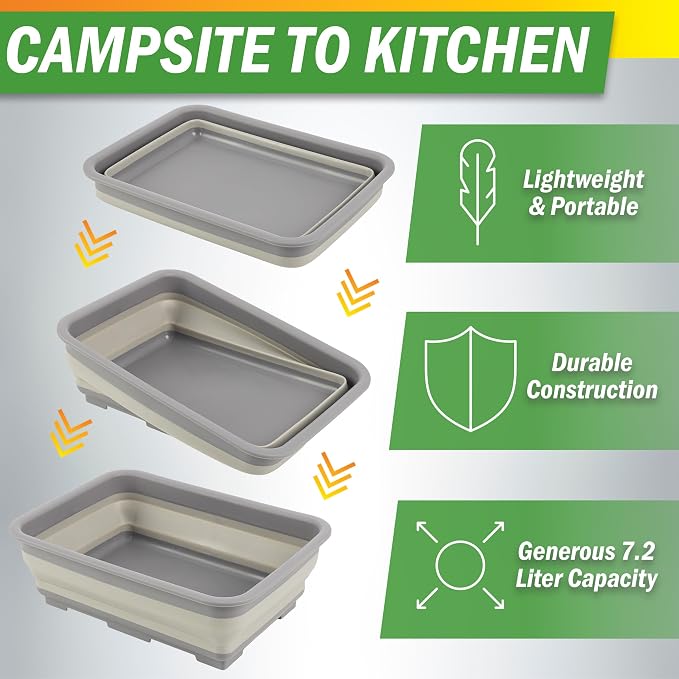 Collapsible Bucket for Cleaning - 7.27L Foldable Wash Bin Dish Tub - Collapsible Wash Basin or Camping Sink for Beach, Tailgating, or Soaking Laundry - Cleaning Supplies by Wakeman (Gray) - Image 4