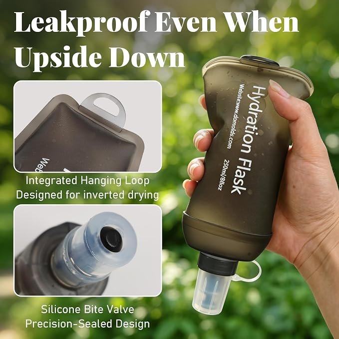 150ML Soft Flask, TPU Collapsible Soft Water Bottle for Hydration Pack, Running Vest, Leak-Proof Folding Water Bottle for Hiking Cycling Climbing Jogging- 1Pcs, Grey - Image 3
