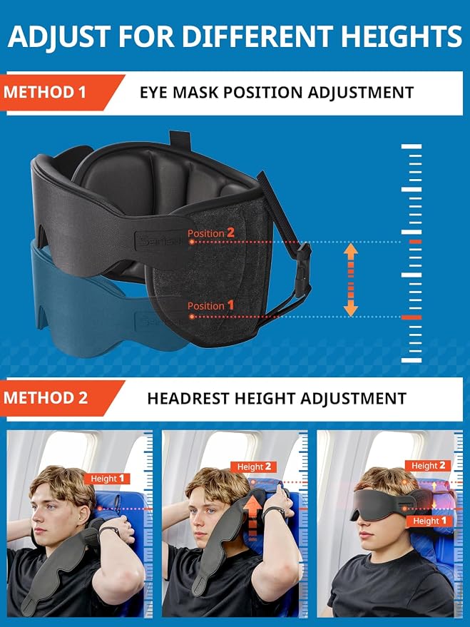 SARISUN Travel Pillows for Airplanes, Stable Head Support, Travel Essential | Airplane Pillow with Eye Mask, Seat Strap Secures to Headrest, for Stop Bobblehead, for Long Flight Road Trip, Mottled Black - Image 7
