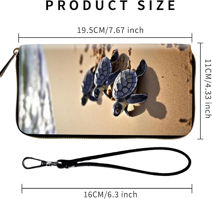Wallet,Leather Long Wallet Suitable For Ladies And Teenagers - Detachable Wristband + RFID Travel Wallet With Card Slot - Beautiful Sea Turtle Beach - Image 2