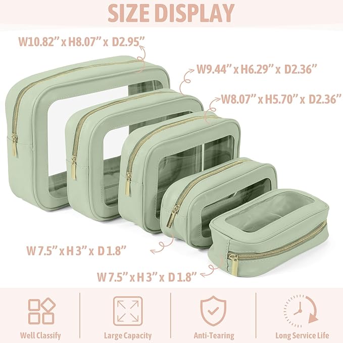 YOPCDJ 5PCS Diaper Bag Organizer Pouch Set, TSA Approved Toiletry Bag，Clear Waterproof TPU Makeup Bag Set Travel Organizer Bags for Women and Kids - Image 3