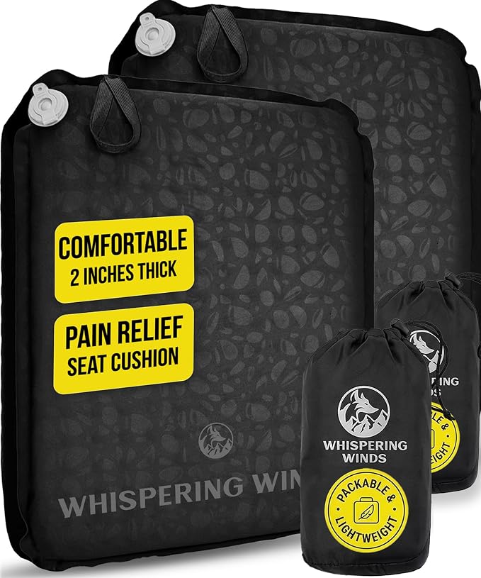 Whispering Winds Inflatable Seat Cushion | Comfortable & Packable Blow-up Foam Pad for Airplane Travel, Stadium Outdoors, Camping, Car & More by WhisperingWinds