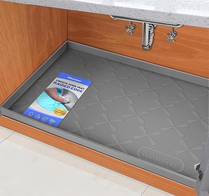Waterproof Under Sink Mat Silicone 28" x 22" Kitchen Cabinet liner | BPA-Free Silicone Mat with Raised Lip Protects Cabinets from Leaks, Versatile Home Organizer for Bathroom, Pets, Boots, Floor by SIKADEER