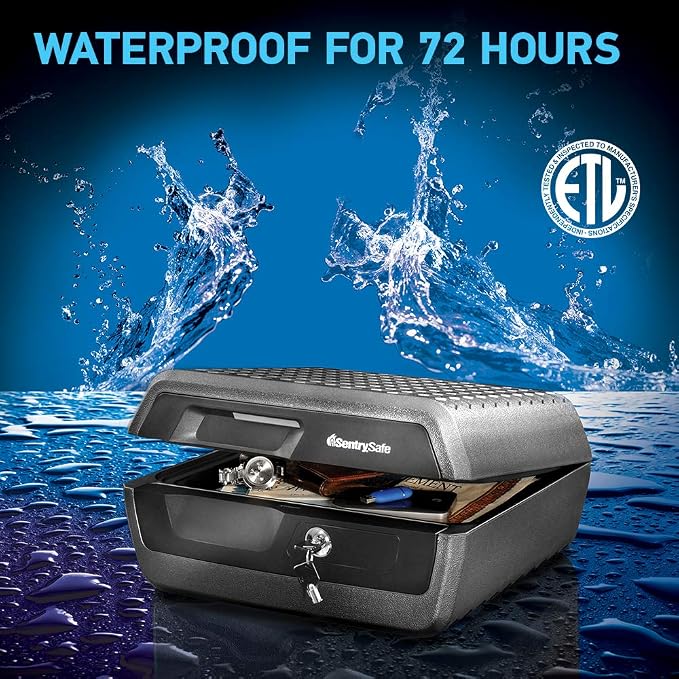 SentrySafe Fireproof and Waterproof Document Safe with Key Lock, Lock Box for Cash, Passport, Jewelry, Exterior: 16.5 in W x 14.8 in D x 7.6 in H, Black, 0.36 Cubic Feet, CHW30220 | Fire and Water Resistant Document Safe With Key Lock, Protects Cash, P... - Image 3