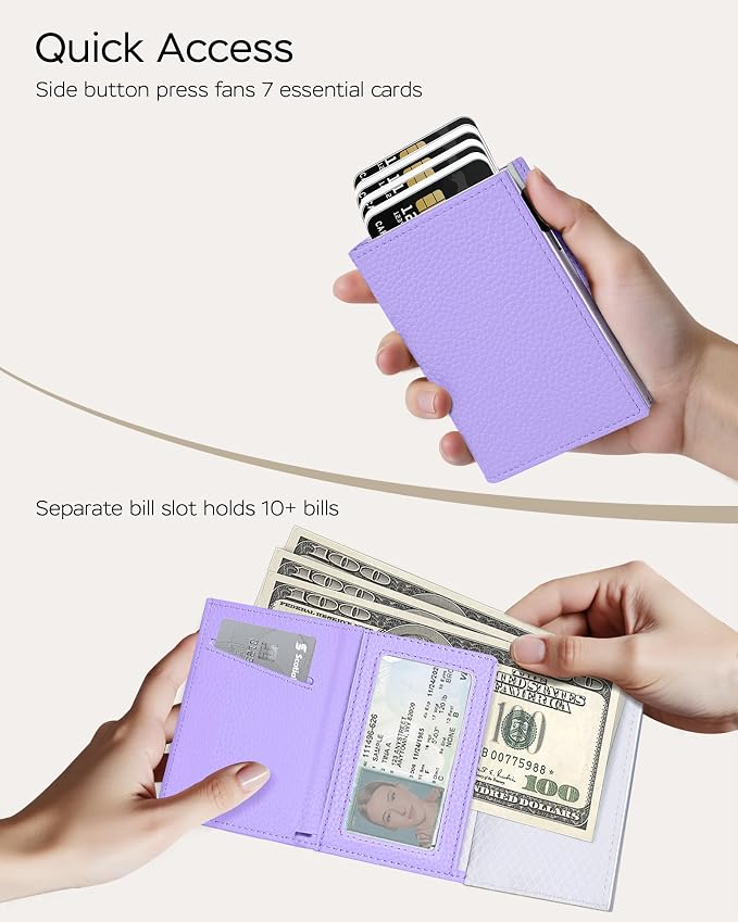 RFID Wallet Women - Small Slim Trifold Leather Wallet with Metal Pop Up Card Holder, 2026 Trendy Lavender Purple, Holds 11 Cards 10+ Bills, ID Window Cash Slot, Gift for Her - Image 2