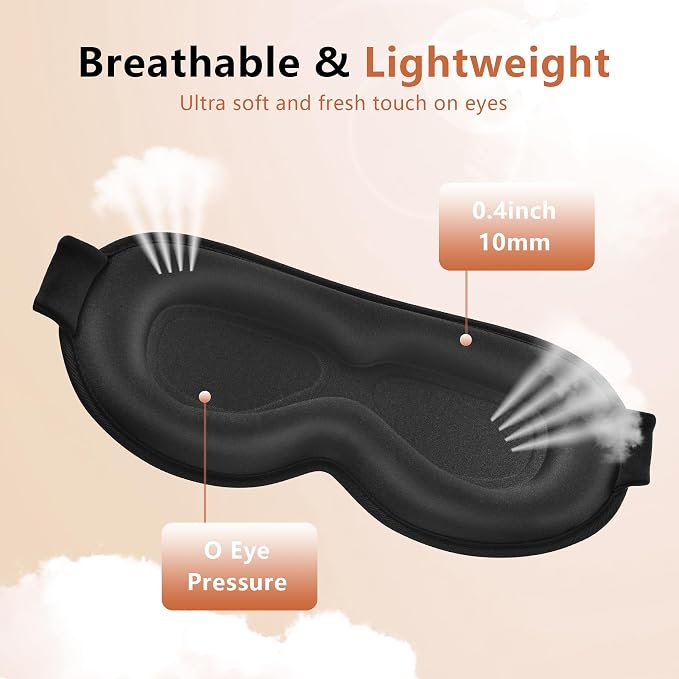 Sleep Mask for Side Sleeper Women Men, Eye Mask for Sleeping Light Blocking, 3D Contoured Cup Sleeping Mask, Soft Breathable Sleep Eye Mask with Adjustable Elastic Strap for Travel - Image 3