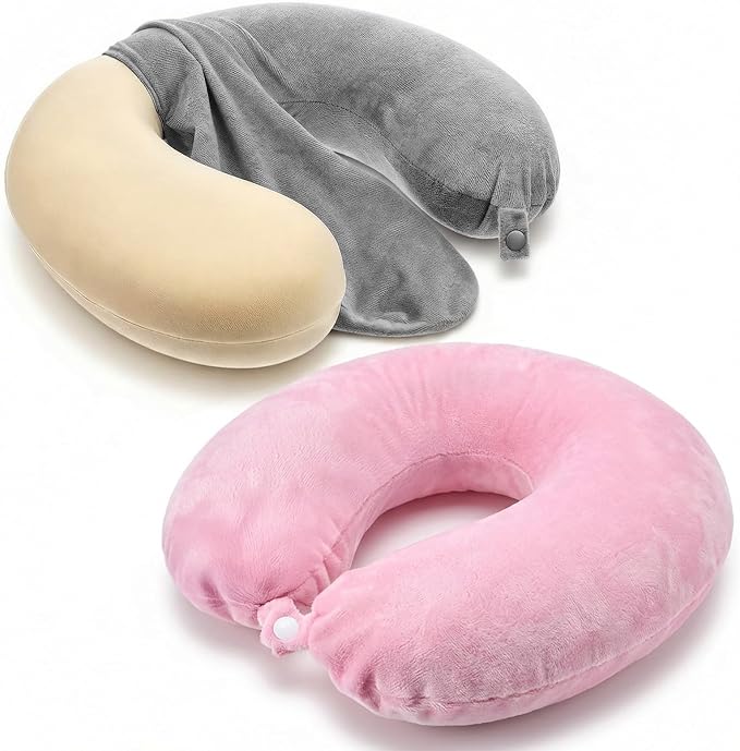 2 Colors Neck Pillow Covers with Zipper, Washable U Shaped Replacement Cover, Gray and Pink Reusable Travel Pillow Cover, Soft Smooth Plush Fabric, Universal Fit Airplane Pillows Case by Unknown
