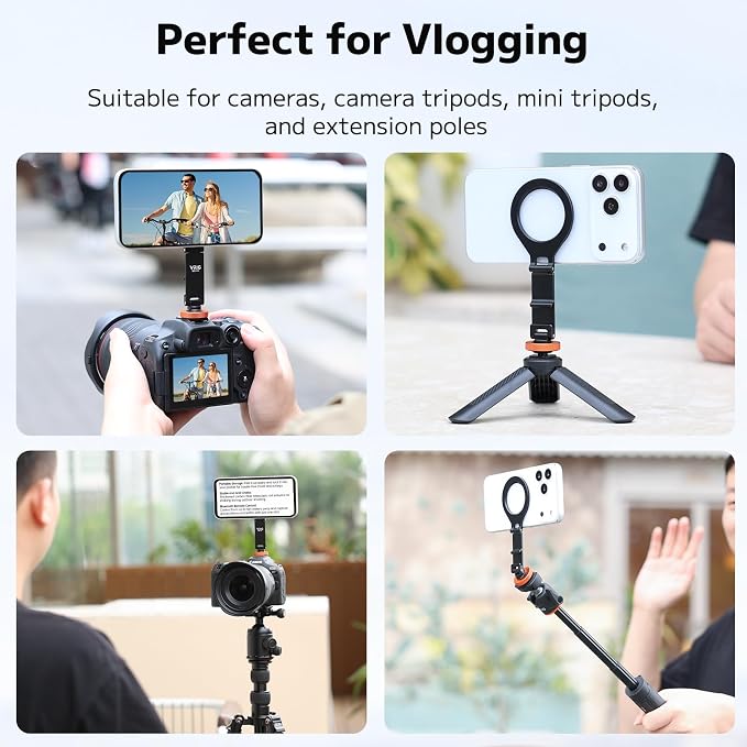 VRIG MG-40 Magnetic Phone Tripod Mount for Magsafe, Three Rotatable Axes Phone Holder with 1/4 Thread & Cold Shoe Adapter for Camera, Compatible with iPhone 17/16/ 15/14/ 13/12 Series - Image 7