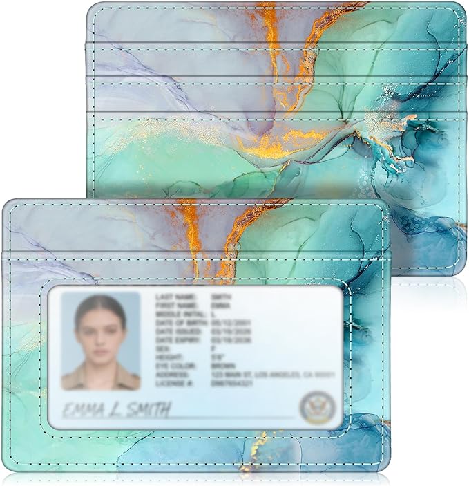 FINTIE Slim Minimalist Front Pocket Wallet RFID Blocking Credit Card Holder | Card Cases with ID Window for Men Women, emerald marble by Fintie