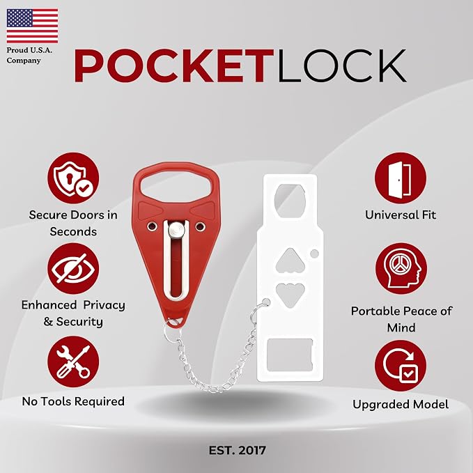 Portable Door Lock + Door Stop Alarm Set – Travel Safety Kit for Hotel Rooms, Home, Dorms & Apartments – (Red, Lock + Alarm) - Image 8
