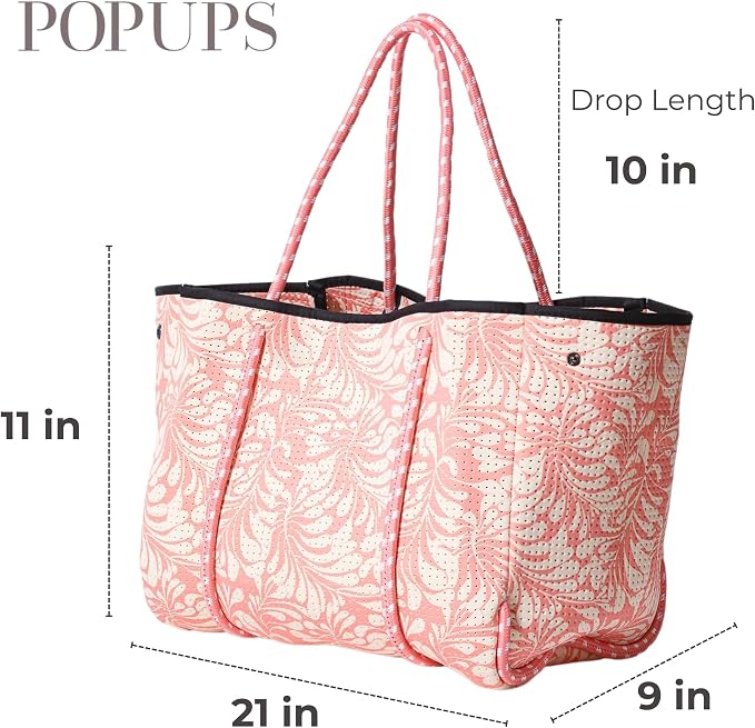 POPUPS Large Neoprene Tote Bag for Women - Everyday Designer Handbag for Travel Work and Beach with Pockets and Zipper Pouch - Image 3