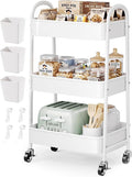 Heavy Duty 3 Tier Rolling Cart Metal with Wheels, White Three Tiered Shelf | Utility Roller Storage Carts Organizer on Wheels for Art, Craft,Baby Nursery, Diaper Caddy,Postpartum,Bedside,Cleaning Supply by Unknown