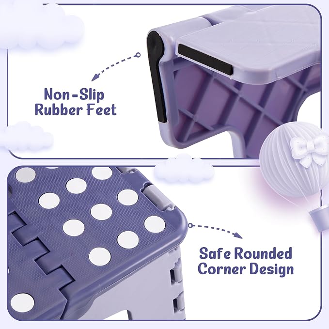 Folding Step Stool 9 Inch for Kids, 300 lbs, Bicolor Purple | Lightweight Plastic Small Foldable Step Stool with Handle, Non-Slip, for Kitchen, Bathroom, Bedroom and Closet - Image 6