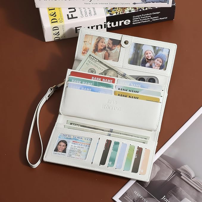 GOIACII Wristlet Wallets for Women RFID Blocking Western Clutch White | Embossed Leather, Vintage Design, Trifold, Large Billfolds, Ladies Purses with Zipper Coin Pocket - Image 2