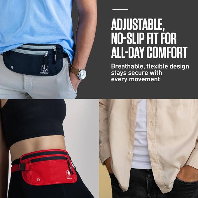 VENTURE 4TH Travel Money Belt, RFID Blocking Passport Holder - Red - Image 8