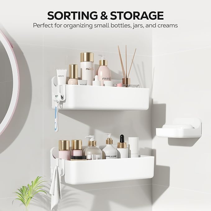 Nieifi Adhesive Shower Shelves, White, 3 Pieces | Rustproof ABS, Large Capacity, Removable Design, Easy-Clean, No Drilling Shower Organizer for Bathroom Storage & Home Decor - Image 8