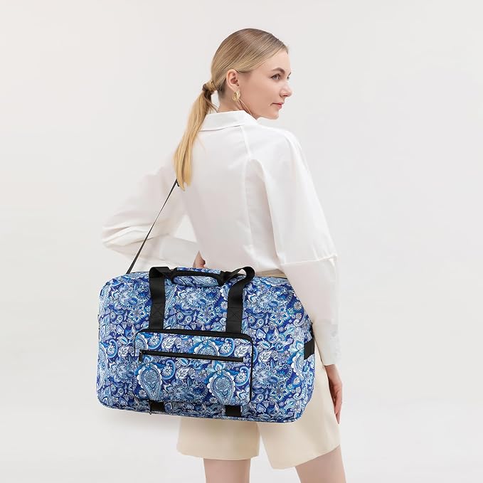 F.FETIVIN Weekender Bag Carry On Travel Duffle Bag Medium Overnight Bag for Women (Blue Paisley) - Image 7