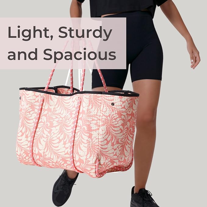 POPUPS Large Neoprene Tote Bag for Women - Everyday Designer Handbag for Travel Work and Beach with Pockets and Zipper Pouch - Image 5