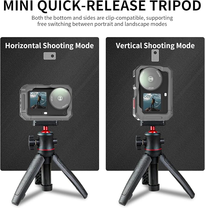 Cage for DJI Osmo Action 6 (Advanced Edition),Aluminum Alloy Camera Cage with Cold Shoe, Wrist Strap, Lens Cover, Protective Frame with 1/4"-20 Locating Holes, Action 6 Accessories(Gray) - Image 2
