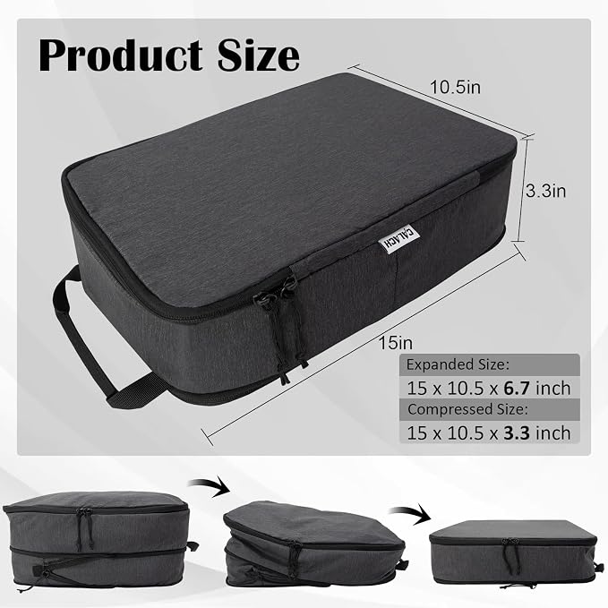 Compression Packing Cubes for Travel Suitcase Organizer Bags, Black, L | Expandable Travel Cubes for Packing Luggage Organizer Bags Compression Bags for Travel Essentials - Image 2