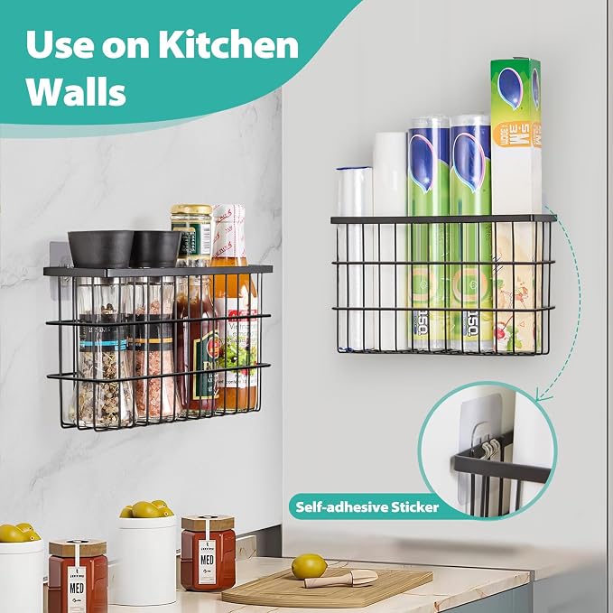 Sinnsally 2 Pack Cabinet Door Organizer,Self Adhesive Lid Organizers Inside Cabinet Storage Boxes,Hanging Storage Basket Organizer Wall Mounted Pantry Caddy Cup Holder for Kitchen,Fridge,Bathroom - Image 7