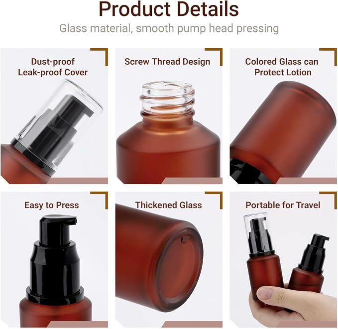 Segbeauty 1oz Frosted Glass Pump Bottle Dispenser Refillable, Pack of 3 Red Empty Small Lotion Bottle Travel Size Makeup Pump Dispensers, 30ml Leak Proof Glass Travel Bottles for Toiletries - Image 2