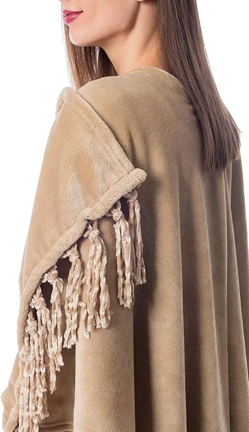 Travel Wrap for Women, Fleece Scarf for Women Airplane, Lightweigh and Warm Shawl with Fringes, this Blanket Scarf Makes a Great Gift for Mom - Beige - Image 5