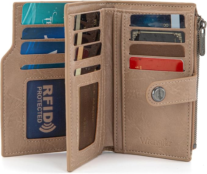 Wrangler Wallet for Women Bifold Card Holder with Zipper and ID Window - Image 3