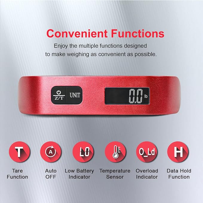 travel inspira Luggage Scale, Portable Digital Hanging Baggage Scale for Travel, Suitcase Weight Scale with Rubber Paint, Temperature Sensor, 110 Pounds, Battery Included - Image 2