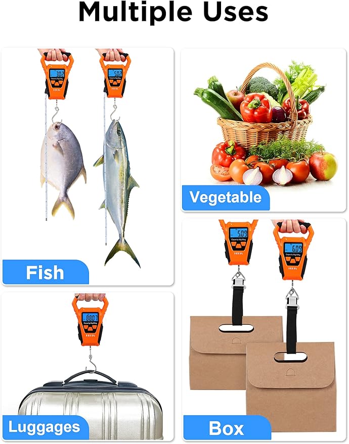 HEETA Waterproof Fish Scale Digital Hanging Fishing Luggage Weight Scale | Up 110lb/50kg Portable Scale with Backlit LCD Display, for Home & Outdoor, Measuring Tape and 2 AAA Batteries Included - Image 7