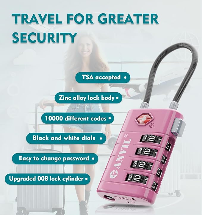 ANVIL TSA Approved Luggage Locks with Search Alert Indicator, 4-Digit Combination Suitcase Lock, Advanced TSA008 Core Heavy Duty Anti-Theft Travel Lock for Double Zippers, Backpacks - Image 5