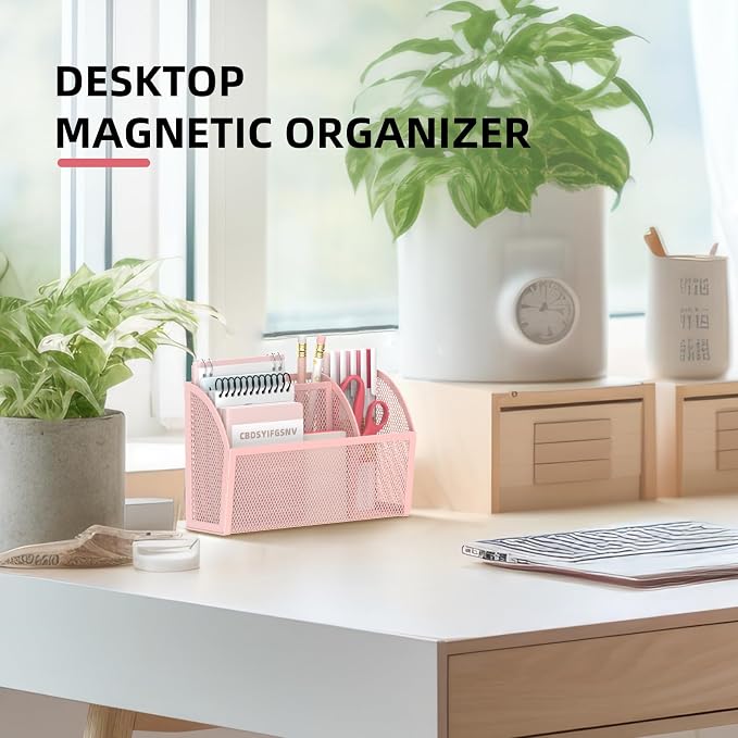 DALTACK 3-Grid Magnetic Pencil Holder, Strong Magnet Locker Organizer, Pink | Mesh Magnetic Shelf, Marker Holder Perfect for Whiteboard, Refrigerator and Locker Accessories - Image 2