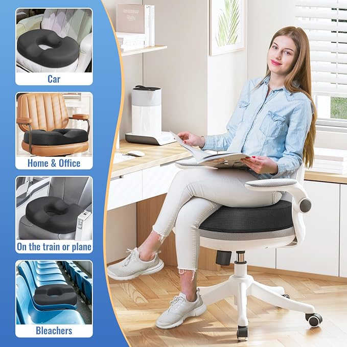 CloudBliss Donut Pillow Stadium Seat Cushion for Tailbone Pain Relief and Hemorrhoids, Memory Foam Seat Chair Cushion, Portable Seat Cushions for Bleachers, Car, Home & Office - Image 8