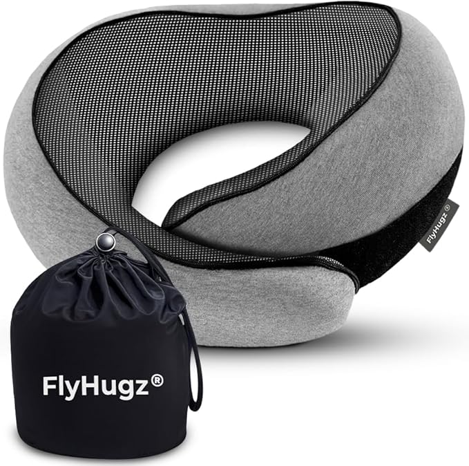 FlyHugz® Neck Travel Pillow Memory Foam Neck Pillow for Comfort on Airplane Compact and Ergonomic Design for Travel, Car Rides, and Home Use Ideal for Adults and Kids. by FlyHugz%C2%AE