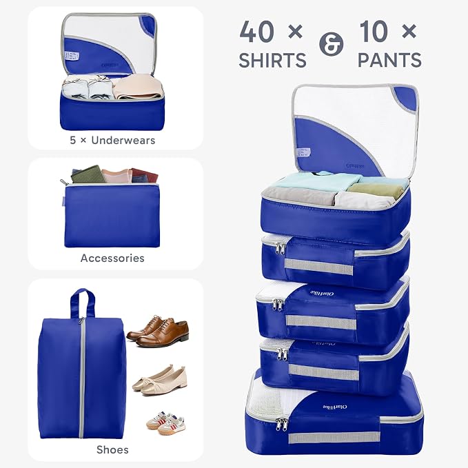 ALL INCLUDED 10 Set Durable Packing Cubes for Suitcases,OlarHike Essentials for Travel, UPGRADED Anti-Tear Stitching, NEW Improved Luggage Packing Organizers for Travel Accessories (Klein Blue) - Image 4