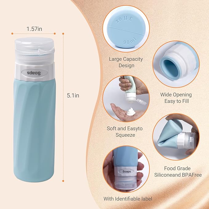 11 Pack Travel Bottles for Toiletries, TSA Approved 3oz Leak Proof Refillable Silicone Squeezable Containers Kit for Shampoo Lotion Conditioner with Toiletry Bag - Image 4