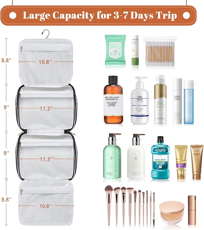 Hanging Travel Toiletry Bag,Large Capacity Cosmetic Travel Toiletry Organizer for Women with 4 Compartments & 1 Sturdy Hook,Perfect for Travel/Daily Use/Christmas - Image 2