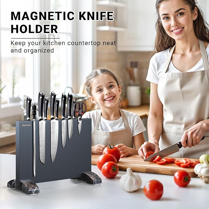 Black Magnetic Knife Block Stand Without Knives Black Double Sided Magnetic Knife Holder Rack for Kitchen Counter Stainless Steel Knife Magnetic Strip Display Stand Storage Organizer - Image 7