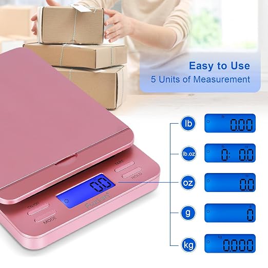 Fuzion Shipping Scale, Digital Postage Scale for Packages 86 lb/0.1oz with Hold and Tare, Postal Scale with Flip Holder, Package Scale for Small Business, Battery & AC Adapter, Rose Gold - Image 5