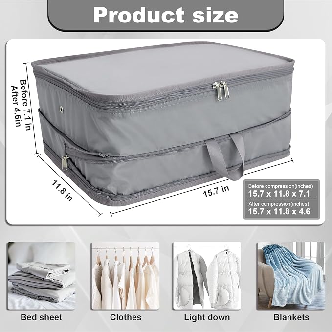 Packing Cubes for Travel Packing Organizers Compression Travel Cubes, Grey | Compression Packing Cubes Luggage Suitcase Organizer Bags Compression Bags for Travel Accessories - Image 3