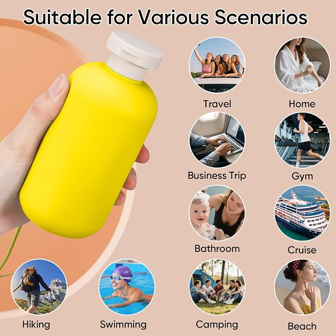 DEMORA 6.6oz Travel Bottles for Toiletries, Larger Plastic Travel Squeeze Bottles Toiletry Containers with Flip Caps and Labels for Shampoo Conditioner Lotion (Blue+Yellow+Orange+Pink, 4 Pcs) - Image 6