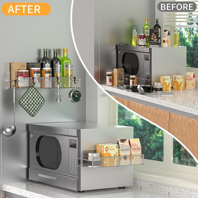 Magnetic Spice Rack for Refrigerator, 2 Pack Metal Magnetic Shelf Grey, Moveable Spice Organizer with Hooks, Super Magnetic Fridge Shelf for Kitchen Organization and Storage - Image 5
