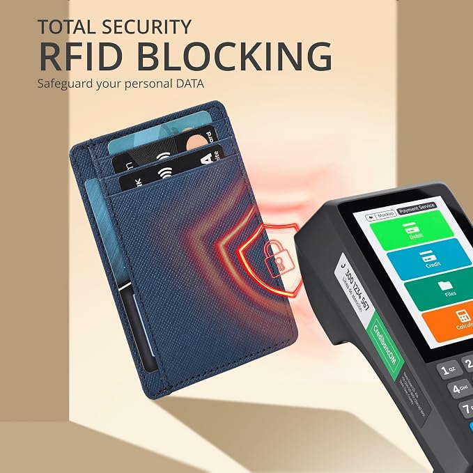 Leather Slim Minimalist RFID Blocking Front Pocket Wallet, Jeans Blue - Image 5