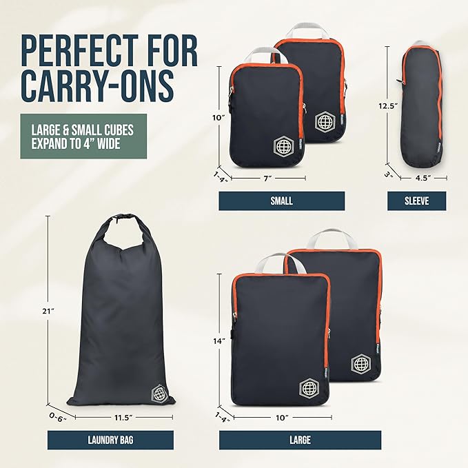 TRIPPED Travel Gear Compression Packing Cubes for Carry-On Travel 6-Pack | Ultralight Ripstop Packing Cubes with Compression Zippers for Organized Carry-On Luggage, Backpack, and Travel Packing - Image 4