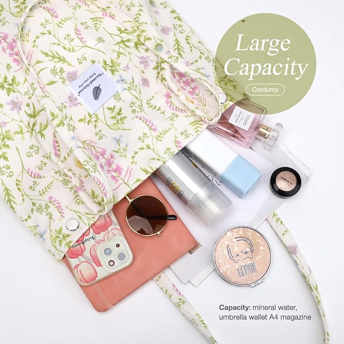 LHMTQVK Corduroy Tote Bags for Women, Large Capacity Tote Purse Reusable Grocery Shoulder Bag with Inner Pockets - Image 4