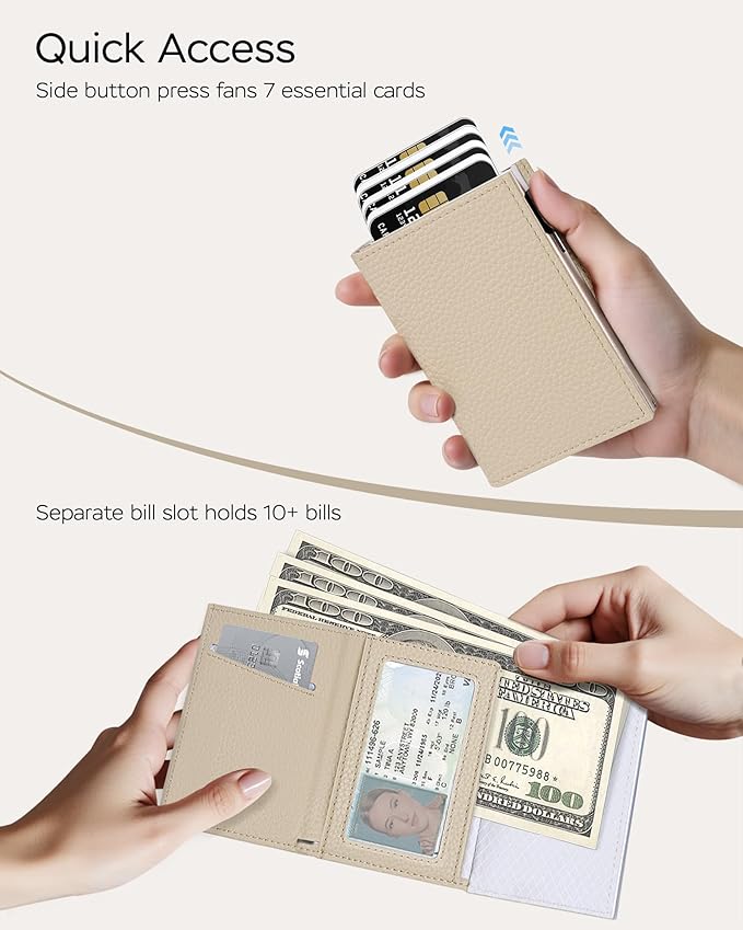 Small Wallet for Women with RFID Blocking Pop Up Card Holder, Slim Trifold Minimalist Wallet with Premium Leather & Metal Case, ID Window & Cash Slot, Holds 11 Cards 10+ Bills, Gift for Mom - Image 2