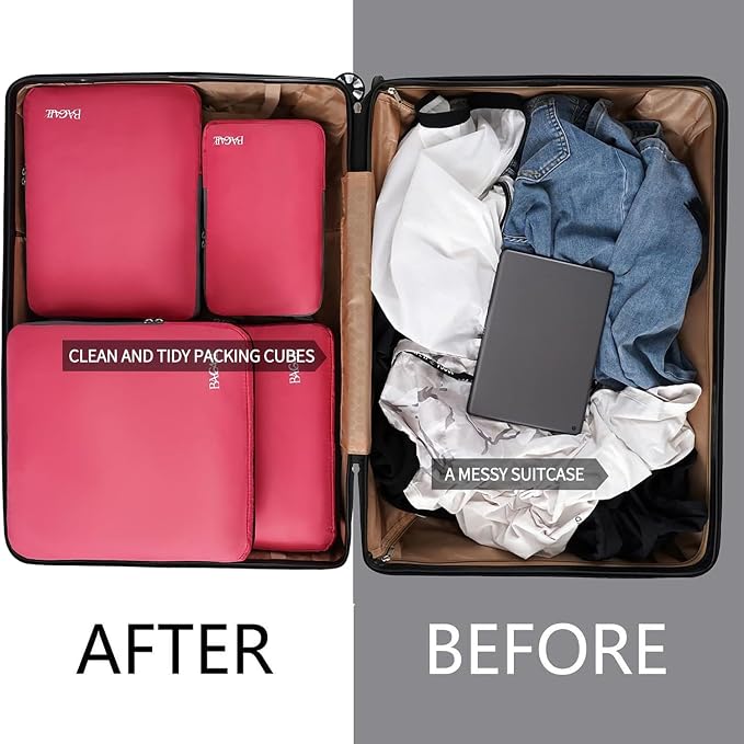BAGAIL 4 Set/6 Set/8 Set Compression Packing Cubes Travel Accessories Expandable Packing Organizers (Cloth Pattern, 4-Coral) - Image 6