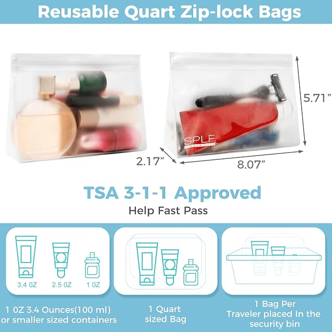 3 Pack Leakproof Clear Toiletry bags, TSA Approved Quart Zipper Bags | BPA Free Travel Makeup Cosmetic Bags for Women Men, Carry on Airport Airline Compliant Bags-White - Image 2