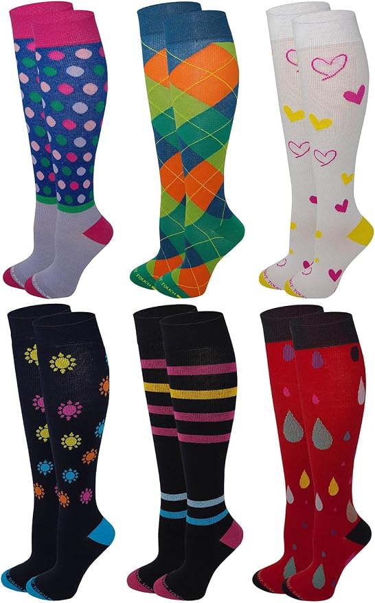 Different Touch 6 Pairs Pack Women Travelers, Anti-Fatigue, Graduated Compression Knee High Socks 9-11 by DifferentTouch