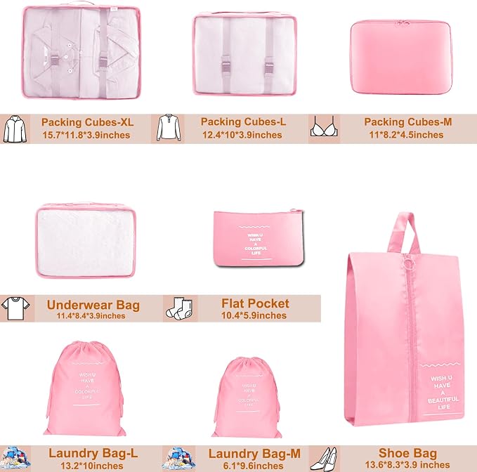 Packing Cubes for Travel- 8 Set Luggage Organizer Bags for Family, Mesh Breathable Travel Packing Cubes for Suitcases Durable Travel Essentials Bags Set (Pink, 8 Set) - Image 4